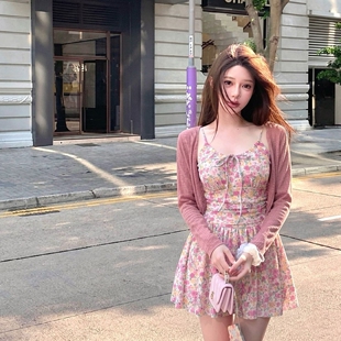 【许愿精灵】2026新款甜美碎花裙式三件套泡温泉海边度假泳衣2651