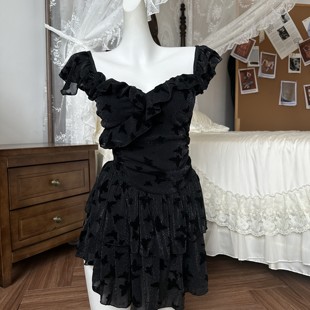 性感微透闪闪裙式 5158 泳衣两件套保守泡温泉海边度假泳装