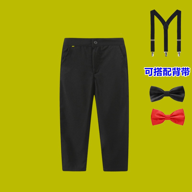 男童黑色长裤中大童儿童宝宝西裤春秋休闲裤小学生短裤校服背带裤