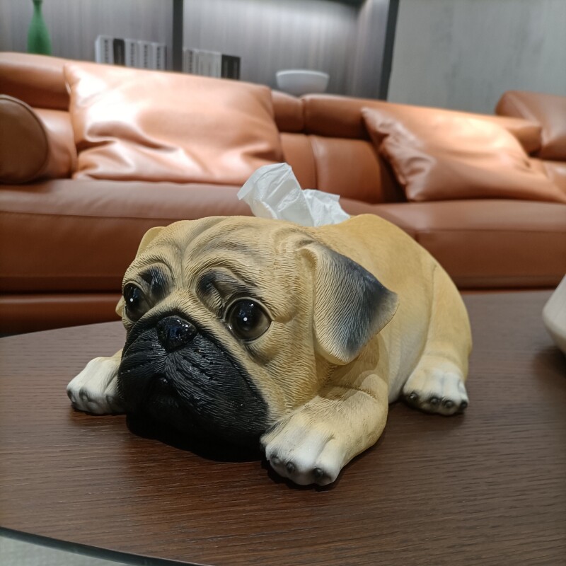 创意高级感车载巴哥犬纸巾盒家居收纳茶几客厅装饰品桌面抽纸盒子
