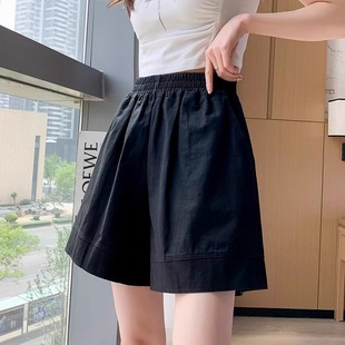 ins潮 黑色短裤 女夏季 胖mm外穿宽松显瘦百搭阔腿裤 高腰a字休闲热裤