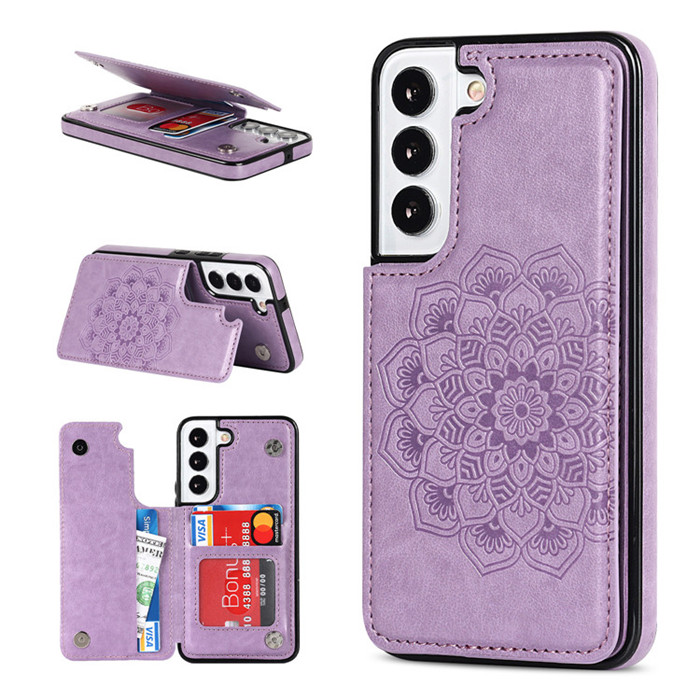 曼陀罗花适用三星s23手机壳零钱卡套s22 ultra可放卡s21+皮套插卡Galaxy防摔软s20 fe卡包s24+保护套全包男女