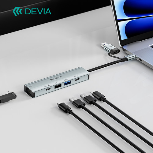 多接口USB转换器Type-C扩展坞高传输RJ45百兆网口2C五合一集线器