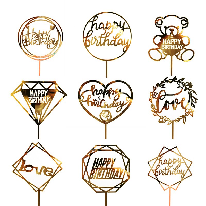 1pc acrylic cake topper gold flash cake topper happy birthda