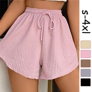 Summer Women Lace High Elastic Drawstring Shorts Wide Leg