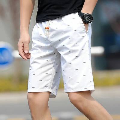 Summer Men's Fishbone Print shorts pants Cotton Loose Casual