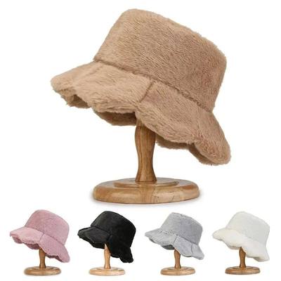 Women Bucket Hat Winter Suede Warm Thicken Fishman Hats Lamb