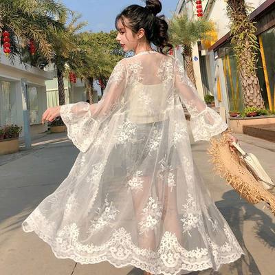 Women Beach ver Up Beach Dress Chiffon Lace Kimono ver Up Bo