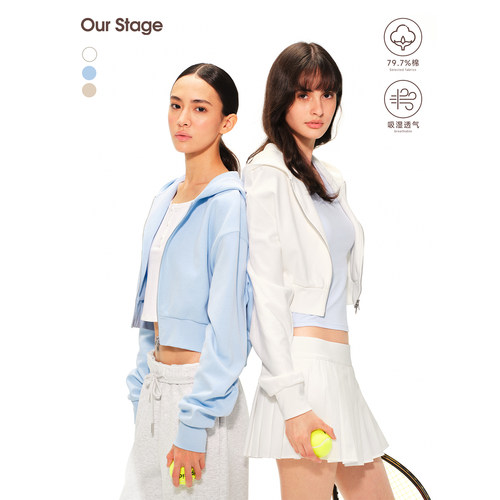 Our Stage 连帽短款外套女柔软亲肤双拉链宽松蝙蝠袖百搭运动卫衣