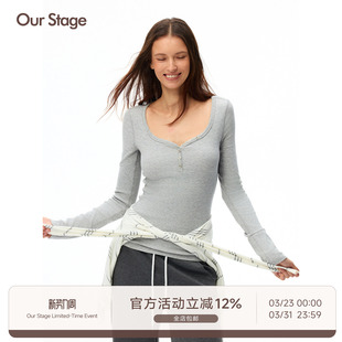 显瘦基础长袖 Our V领桃心领修身 柔软与高弹兼具春秋季 T恤女 Stage
