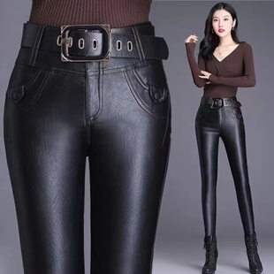 加绒2025新款皮裤女高腰秋冬外穿PU皮紧身打底铅笔裤长裤小脚裤