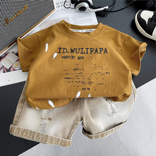 衣服童装 男童夏装 两件套宝宝夏季 帅气儿童短袖 套装 2025小少爷新款