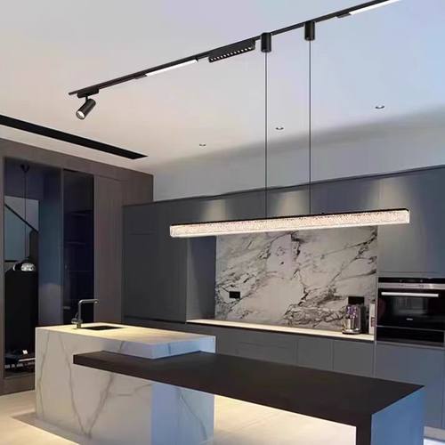 全光谱一字餐厅吊灯现代极简铝材超薄明装磁吸轨道吊灯吧台餐厅灯