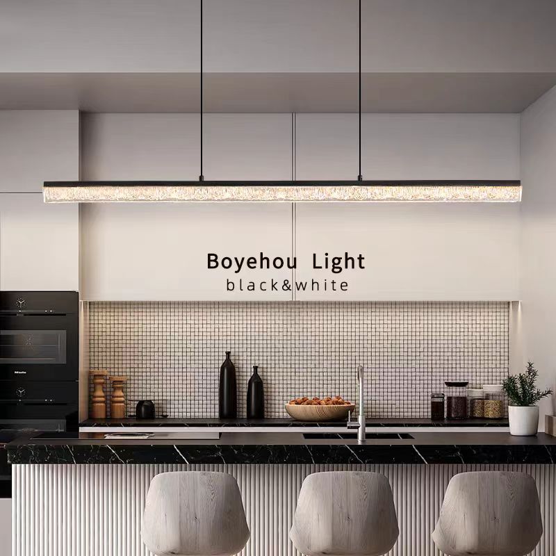 现代轻奢餐厅吊灯可升降2025年新款高端一字长条吧台餐桌饭厅主灯