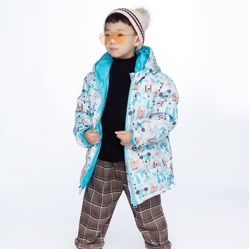 2025年新款白鸭绒加厚男童女童韩版带帽外套儿童抗菌羽绒服宝宝