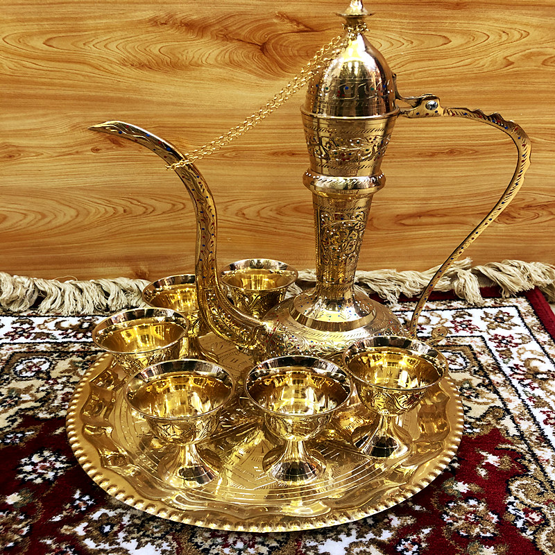 印度民族特色原厂铜茶壶酒杯进口一套铜制品