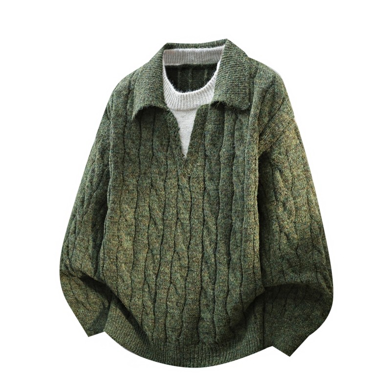 2025秋冬款休闲潮牌麻花假两件翻领针织衫套头毛衣男加厚保暖线衣,男装,针织衫/毛衣,淘宝优惠券,粉丝福利购,淘宝优惠卷