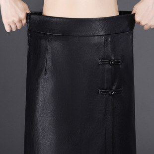 PU皮裙一步包臀裙女秋冬中长款2023新款高腰显瘦开叉不规则半身裙