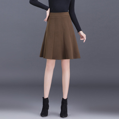 a字裙毛呢半身裙女秋冬2025新款高腰小个子修身显瘦百褶加厚短裙