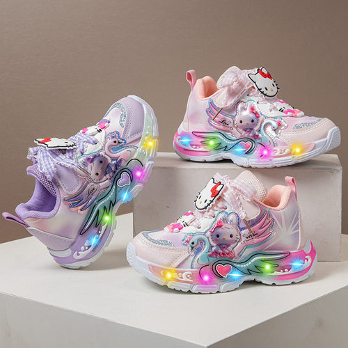 儿童新款卡通亮灯鞋小马宝莉发光鞋女童校园鞋春季网面运动鞋旋转