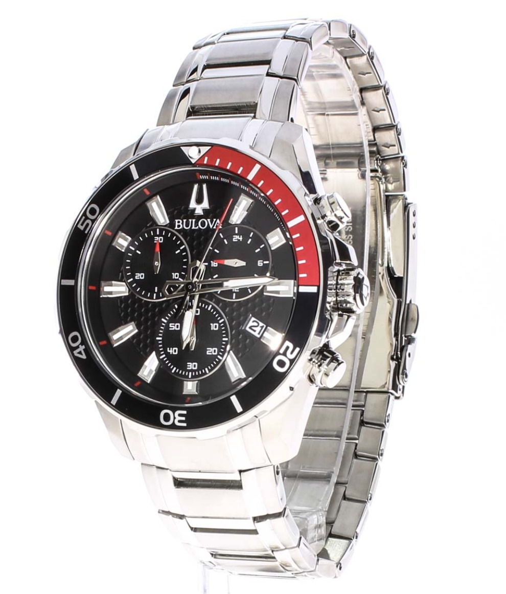 bulova宝路华黑色表盘计时表不锈钢男士手表98b344