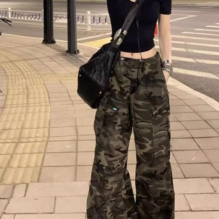 无品牌ins风中腰显瘦长裤迷彩裤