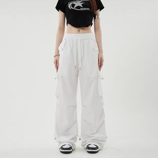 欧美白色工装裤女美式hiphop潮牌高街嘻哈爵士舞裤子运动休闲裤夏