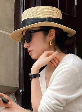 爱雅缪平顶草帽女法式轻奢礼帽