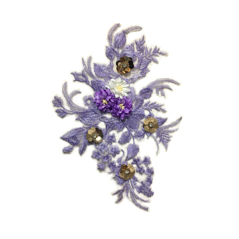 缝在衣服上的蕾丝立体粘花刺绣DIY紫色牡丹花布贴花补丁贴图片