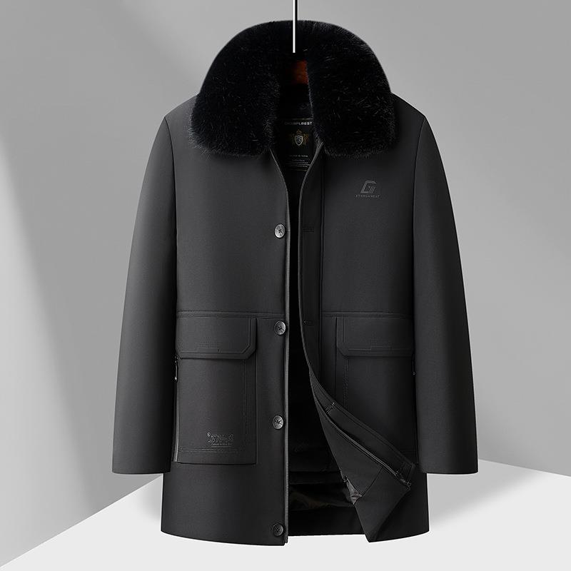 中老年男装冬季新款大衣可脱卸毛领中长款外套爸爸装爷爷冬季棉衣