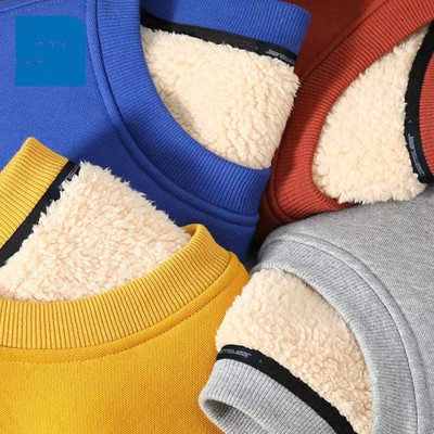 秋冬无帽套头卫衣男加绒加厚保暖卫衣宽松学生男同女款羊羔绒外套