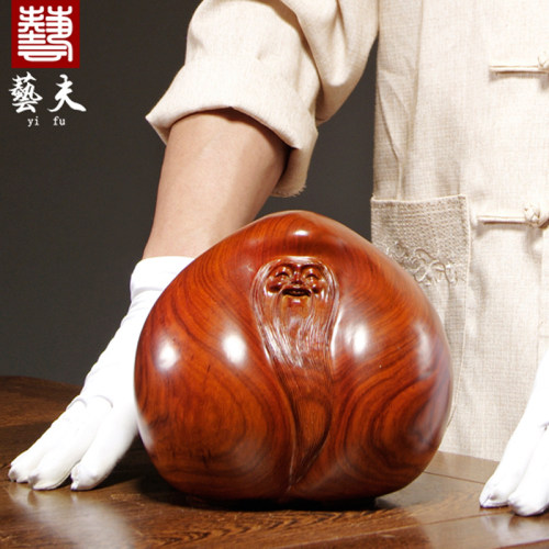 花梨木雕刻福寿桃老寿星公摆件送长辈老人祝寿生日送礼红木工艺品