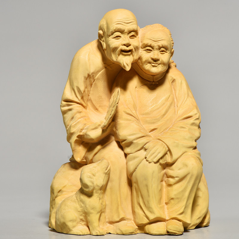 黄杨木雕伴侣摆件金婚礼品结婚纪念品老来伴白头偕老红木工艺礼品