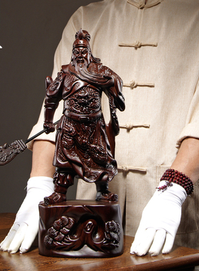 黑檀木雕关公神像摆件大号武财神家居客厅装饰红木工艺品开业送礼