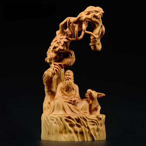 木乾坤木雕老子悟道摆件太行崖柏根雕实木雕刻家居客厅红木工艺品