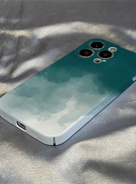 简约青绿色适用苹果17AIR手机壳14/15plus新iphone16promax全包SE3/2菲林XR/XS硬壳7/8保护套12/13mini高档11