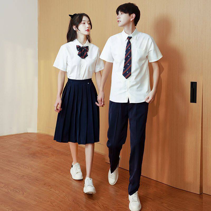 毕业白衬衫班服套装学院风高中生初中学生小学校服百褶裙长裙夏季