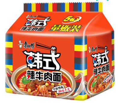 康师傅方便面韩式辣牛肉袋装泡面5连包家庭囤货袋装休闲零食98g*5