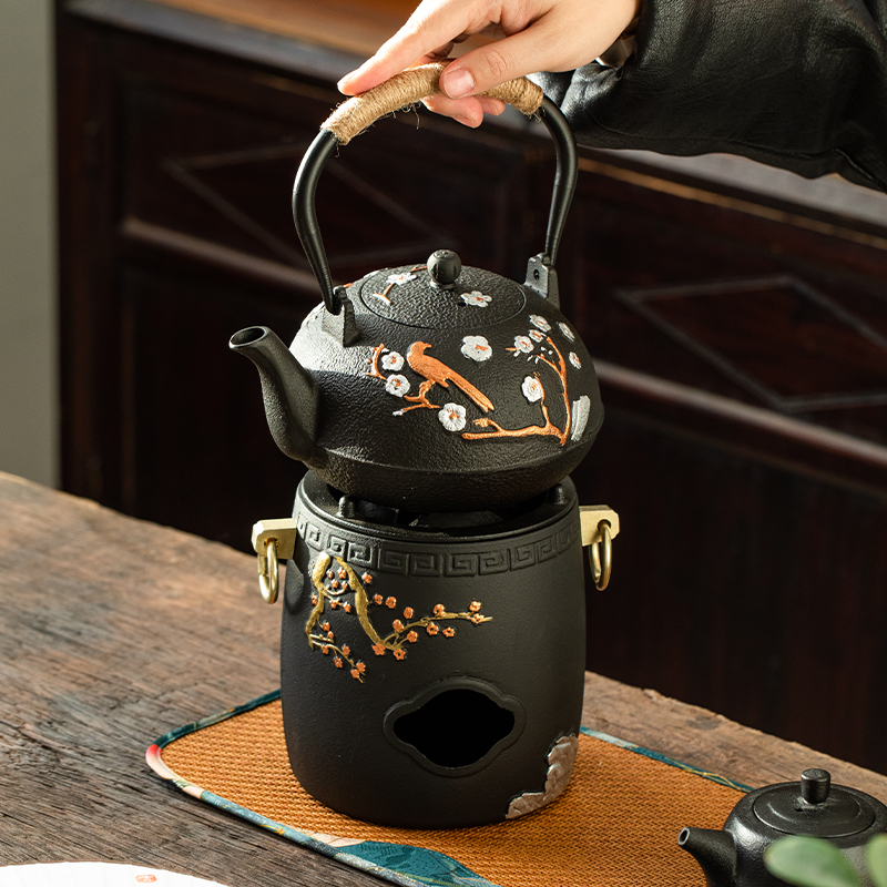铁壶泡茶炭炉煮茶烧水壶日式家用铸铁茶壶酒精炉套装碳火加热风炉