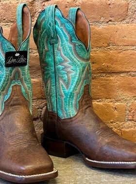 美国代购Dan Post女款黑色高筒刺绣牛仔靴尖头粗跟西部靴复古