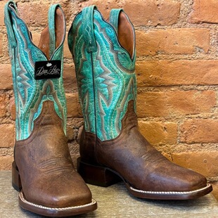 Post女款 黑色高筒刺绣牛仔靴尖头粗跟西部靴复古 Dan 美国代购