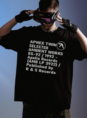 Aphex Twin 纯棉高街字母印花hiphpp欧美宽松短袖T恤男装夏季上衣