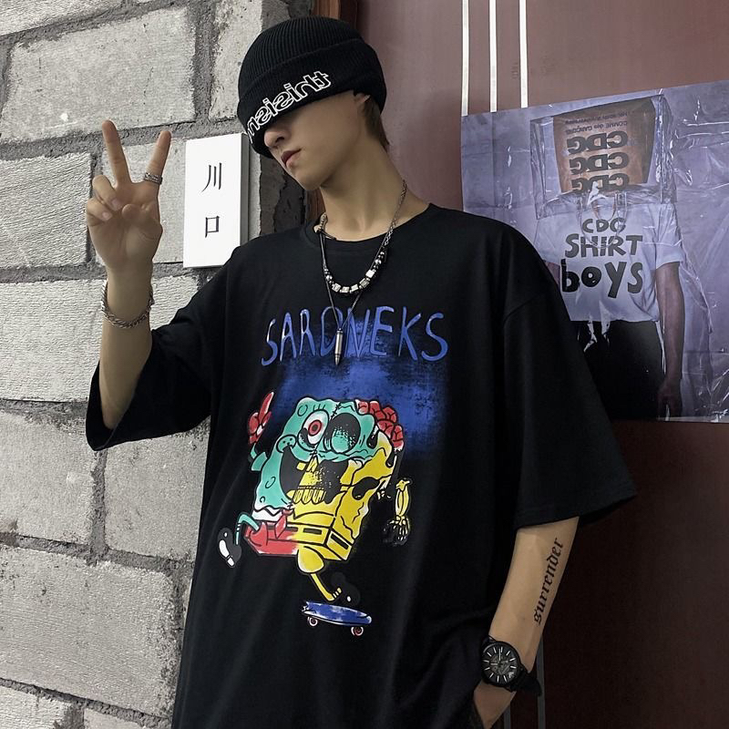 100%纯棉原宿bf风卡通印花T恤