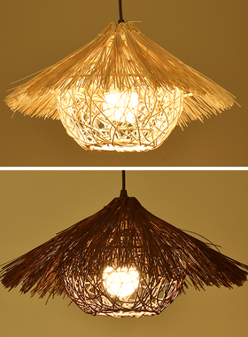 草帽吊灯东南亚藤编创意竹艺餐厅婚庆店饭店民宿灯罩竹编装饰吊灯