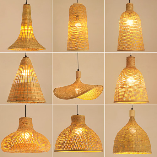 竹编吊灯中式竹艺楼梯茶楼竹编灯罩禅意茶室餐厅民宿灯饰竹编灯笼