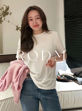 大码女装202夏季新款胖MM螺纹水滴圆领显瘦遮肚正肩短袖T恤上衣