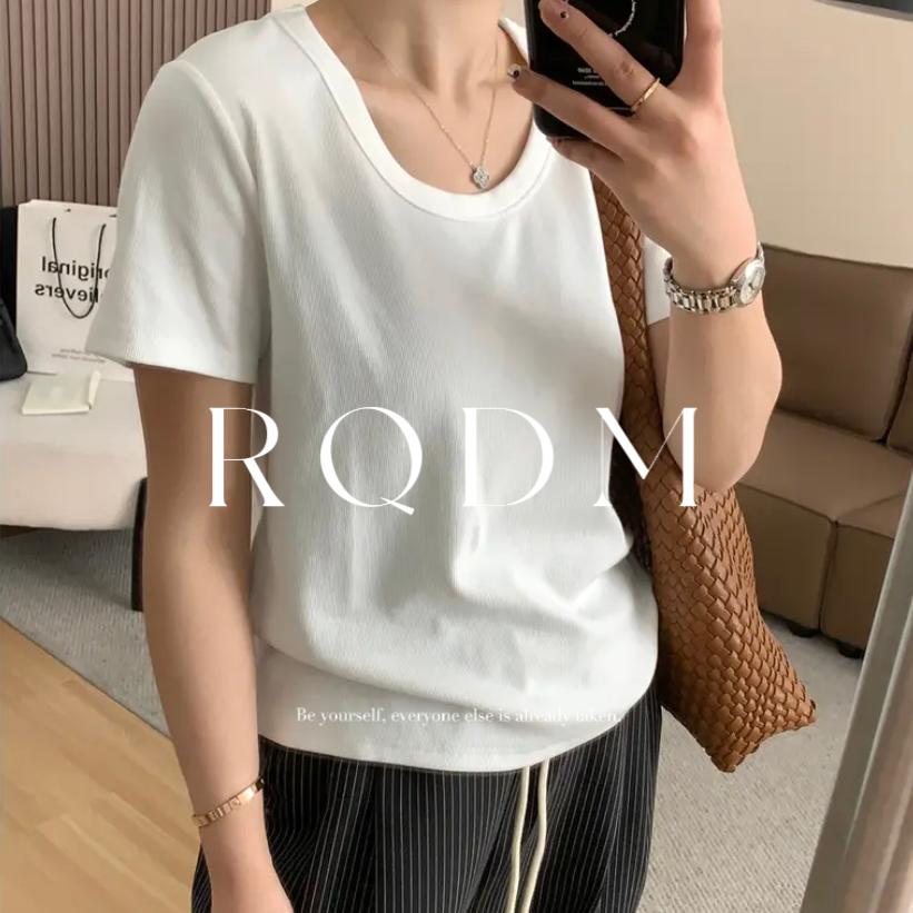 百搭显瘦纯色圆领正肩短袖T恤女