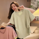 女装 2025夏季 新款 大码 胖mm超显瘦夏日收腰显瘦V领正肩短袖 T恤上衣