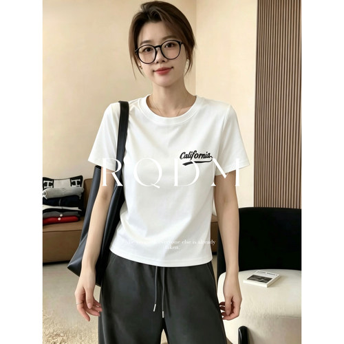 美式复古字母印花圆领正肩短袖T