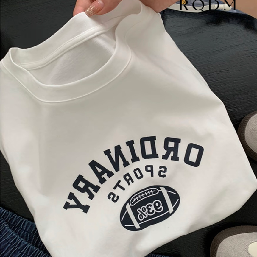 字母白色微胖显瘦正肩短袖T恤女